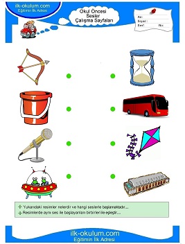 Çocuklar İçin Ses Eşleştirme Çalışma Sayfaları 